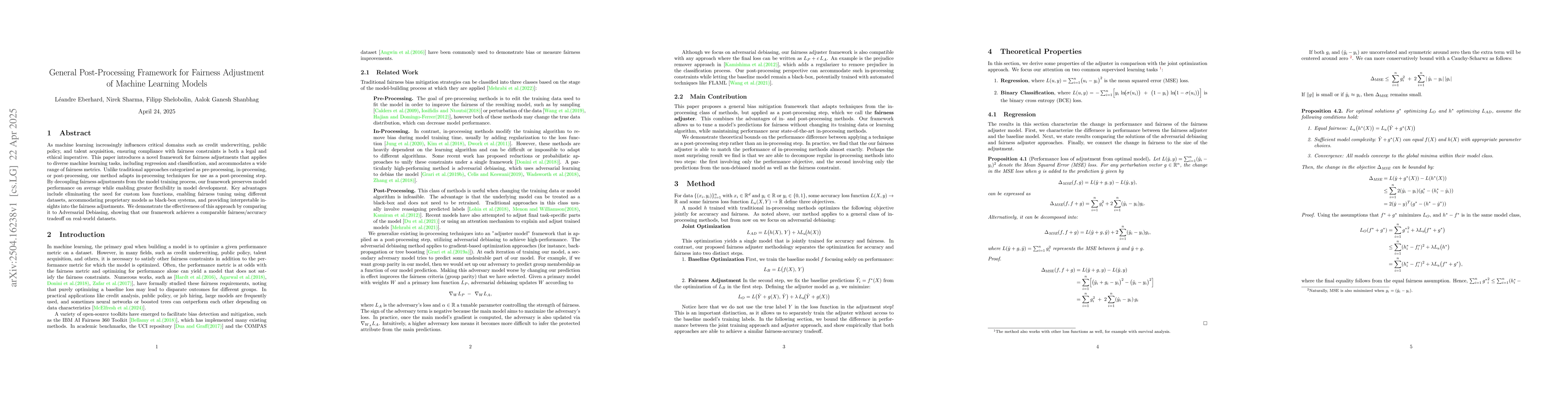 Thumbnail for General Post-Processing Framework for Fairness Adjustment of Machine
  Learning Models