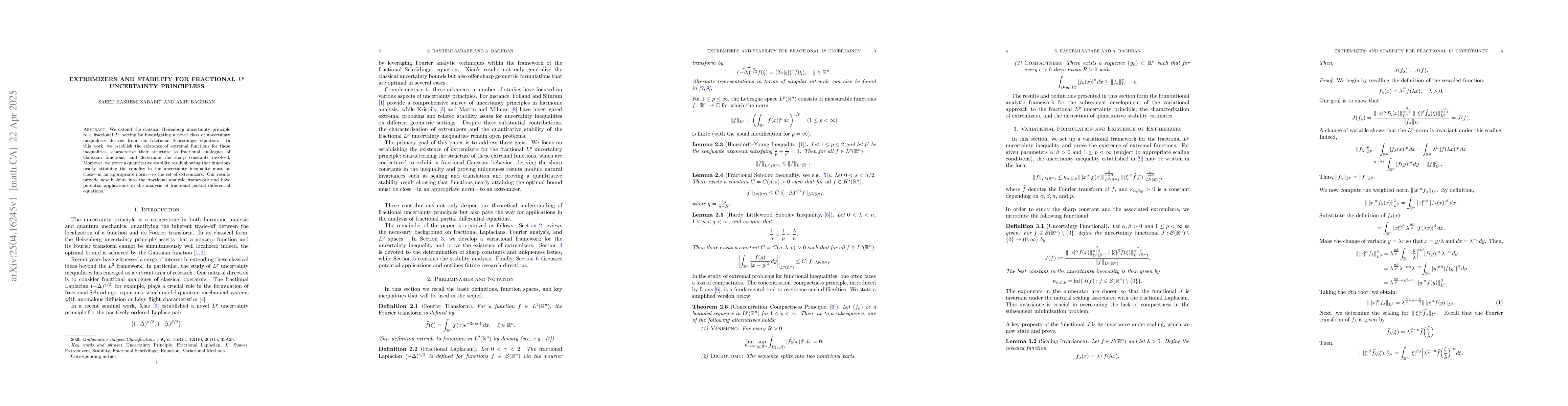 Thumbnail for Extremizers and Stability for Fractional $L^p$ Uncertainty Principles
