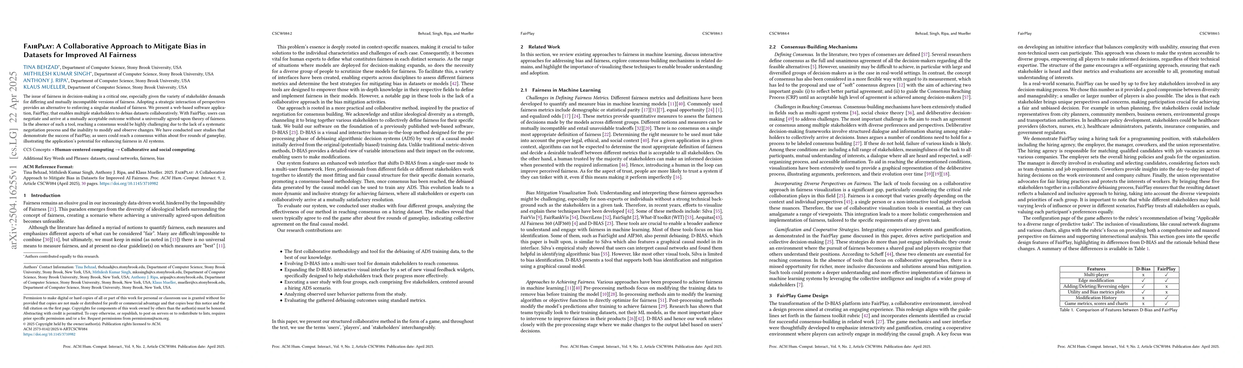 Thumbnail for FairPlay: A Collaborative Approach to Mitigate Bias in Datasets for
  Improved AI Fairness