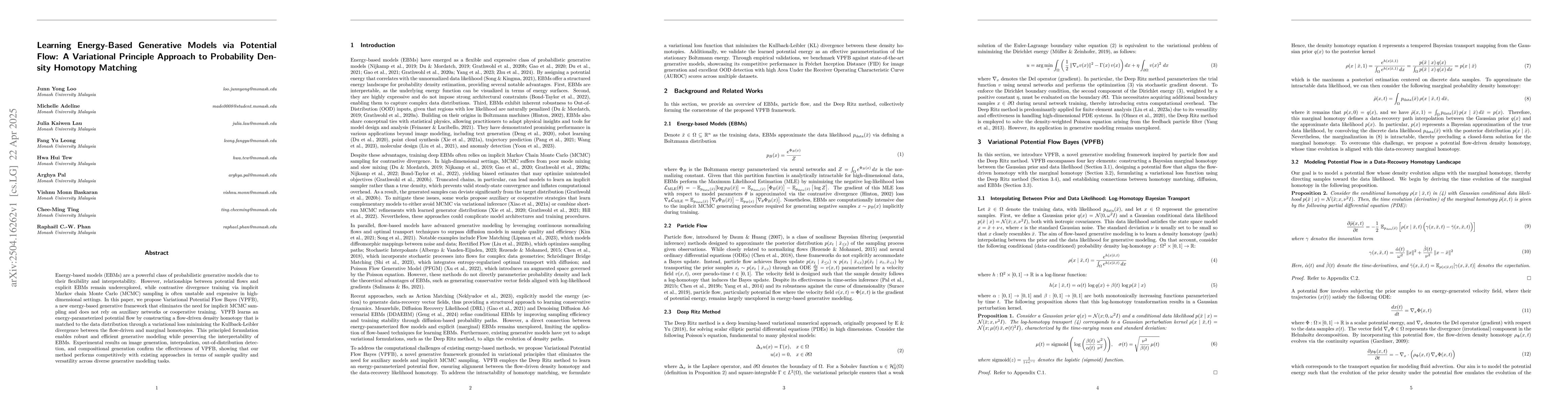 Thumbnail for Learning Energy-Based Generative Models via Potential Flow: A
  Variational Principle Approach to Probability Density Homotopy Matching