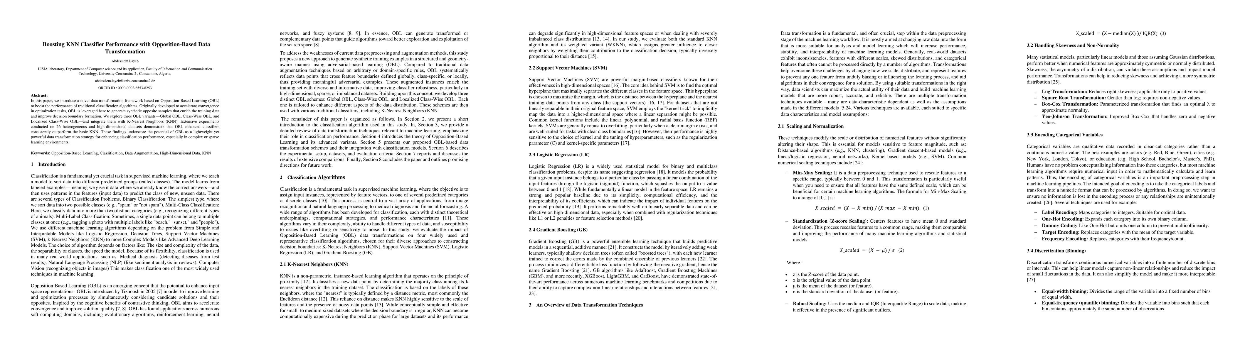 Thumbnail for Boosting KNNClassifier Performance with Opposition-Based Data
  Transformation
