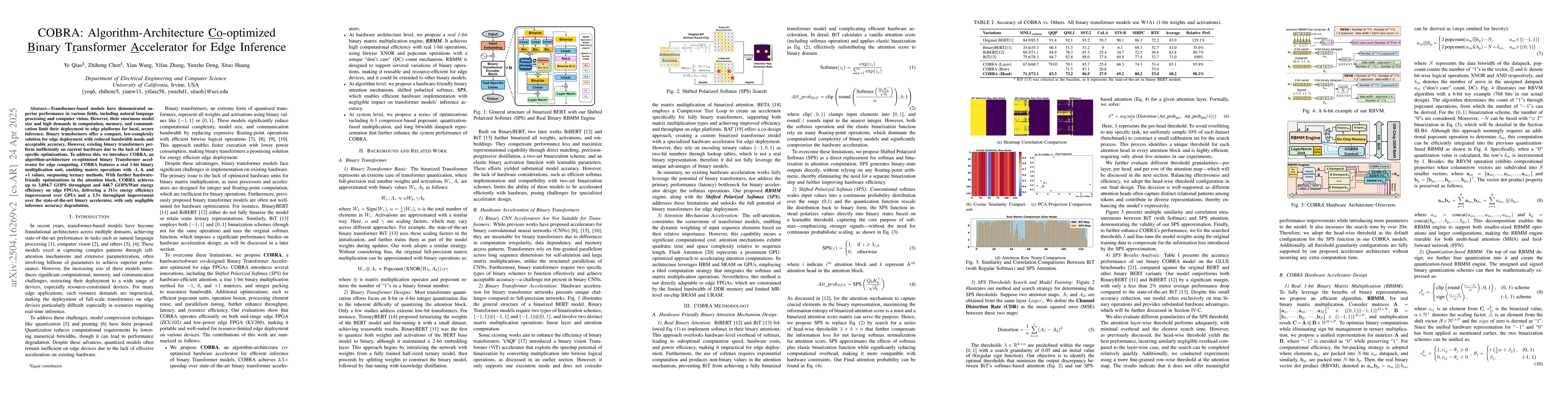 Thumbnail for COBRA: Algorithm-Architecture Co-optimized Binary Transformer
  Accelerator for Edge Inference