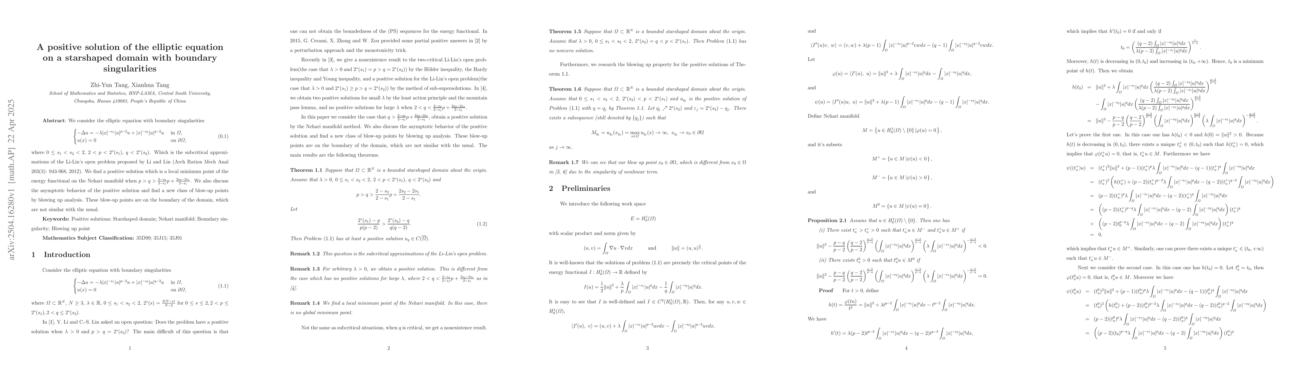 Thumbnail for A positive solution of the elliptic equation on a starshaped domain with
  boundary singularities