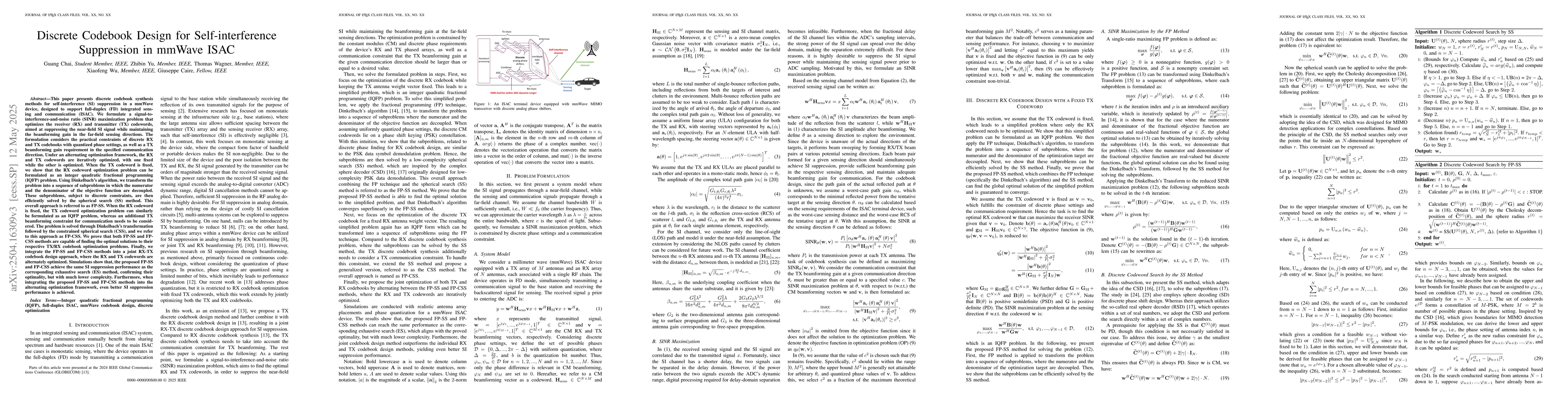 Thumbnail for Discrete Codebook Design for Self-interference Suppression in mmWave
  ISAC