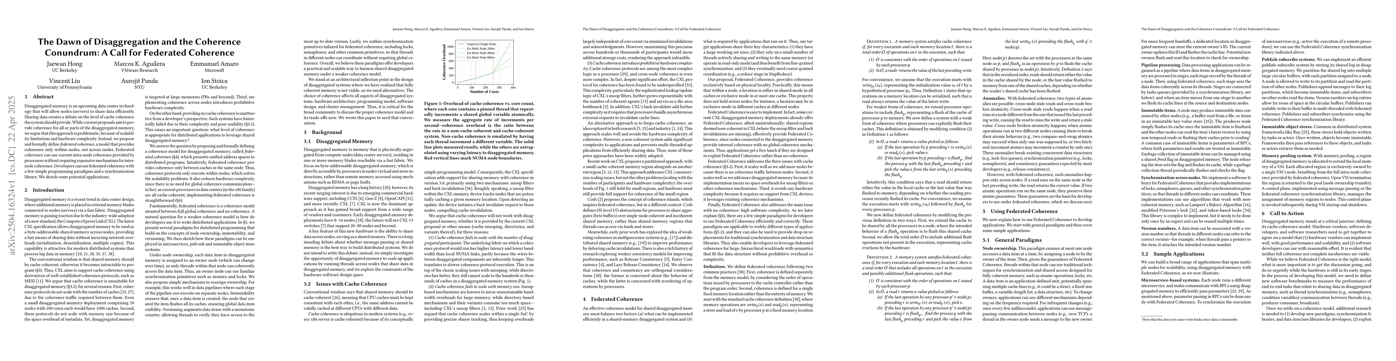 Thumbnail for The Dawn of Disaggregation and the Coherence Conundrum: A Call for
  Federated Coherence