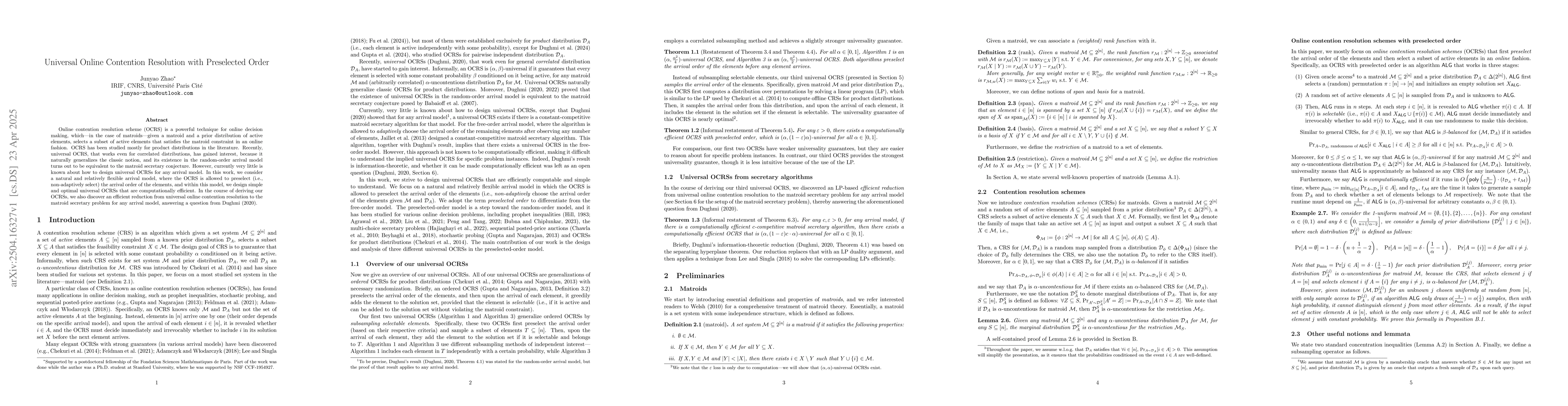 Thumbnail for Universal Online Contention Resolution with Preselected Order
