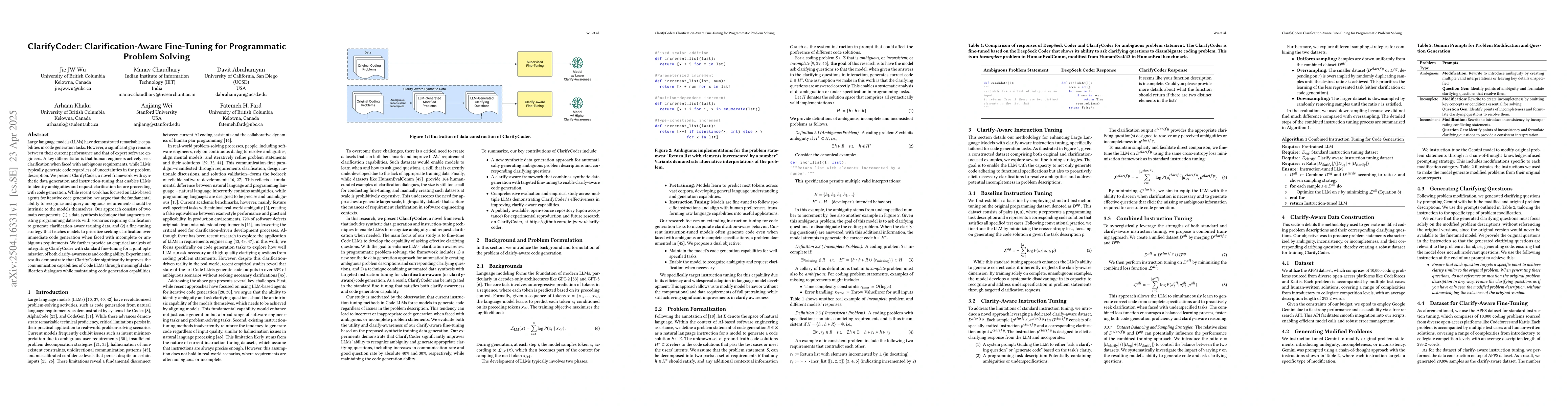 Thumbnail for ClarifyCoder: Clarification-Aware Fine-Tuning for Programmatic Problem
  Solving