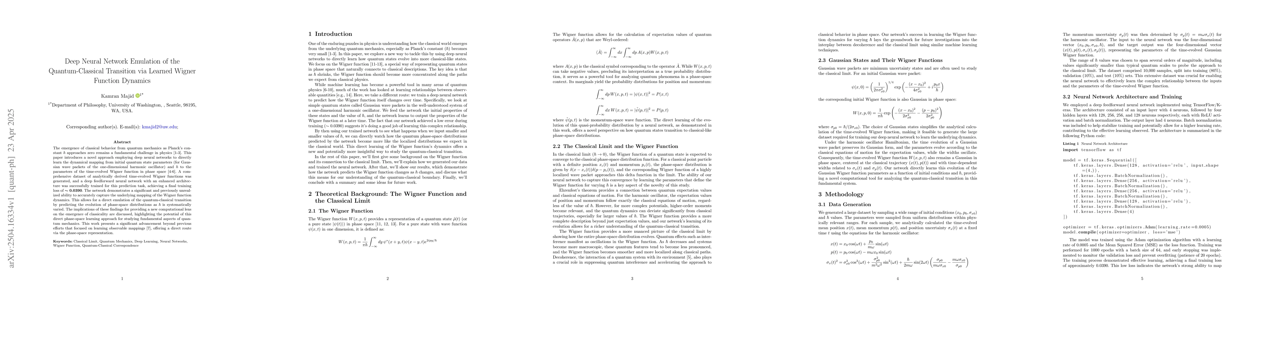 Thumbnail for Deep Neural Network Emulation of the Quantum-Classical Transition via
  Learned Wigner Function Dynamics