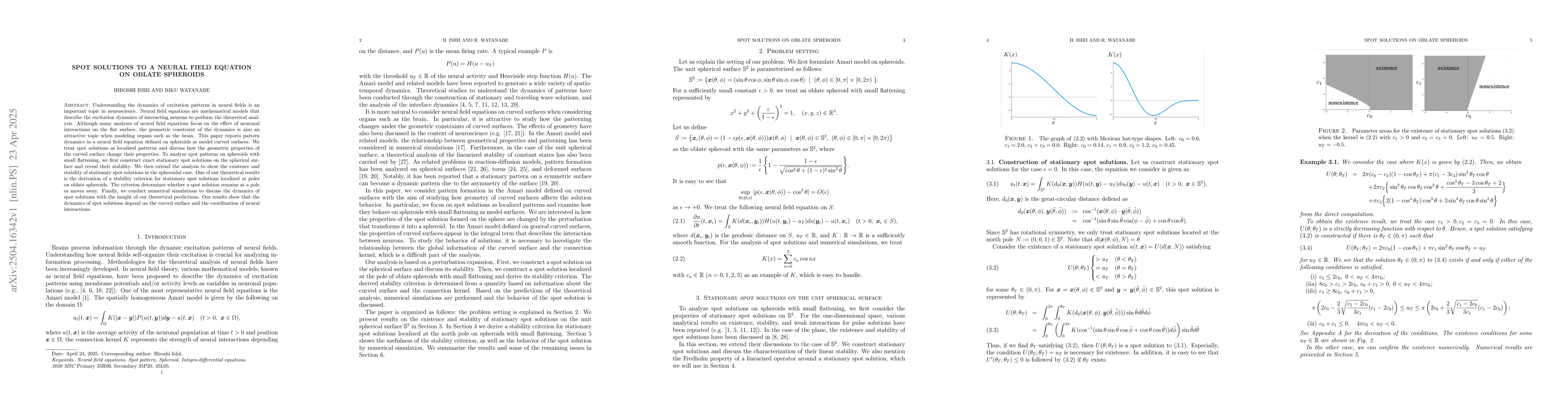 Thumbnail for Spot solutions to a neural field equation on oblate spheroids