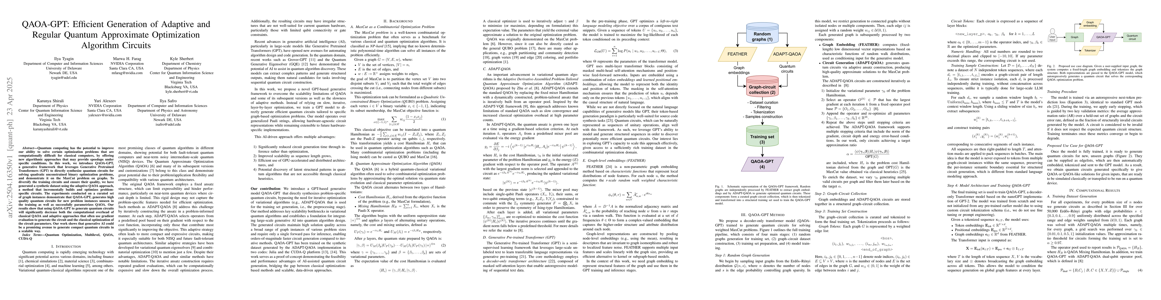 Thumbnail for QAOA-GPT: Efficient Generation of Adaptive and Regular Quantum
  Approximate Optimization Algorithm Circuits