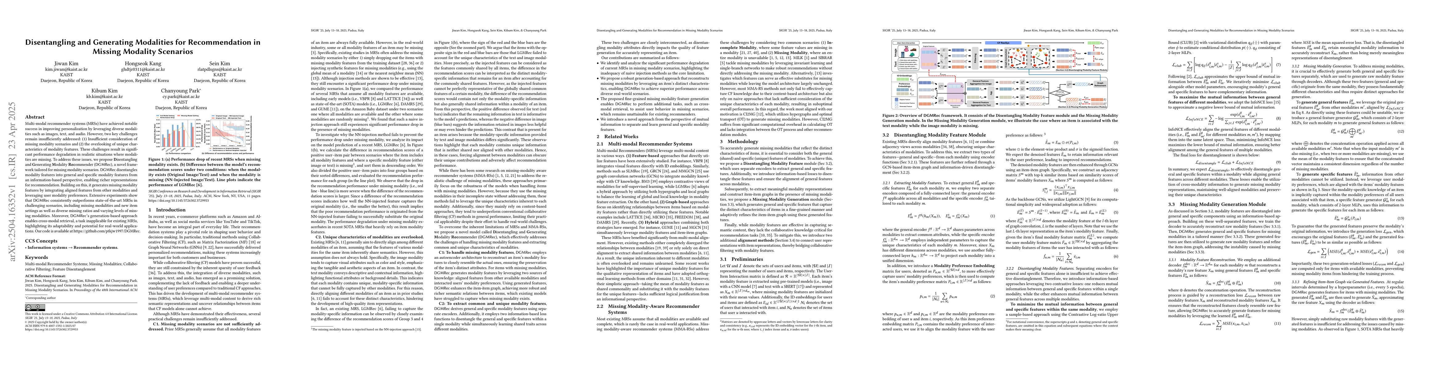 Thumbnail for Disentangling and Generating Modalities for Recommendation in Missing
  Modality Scenarios