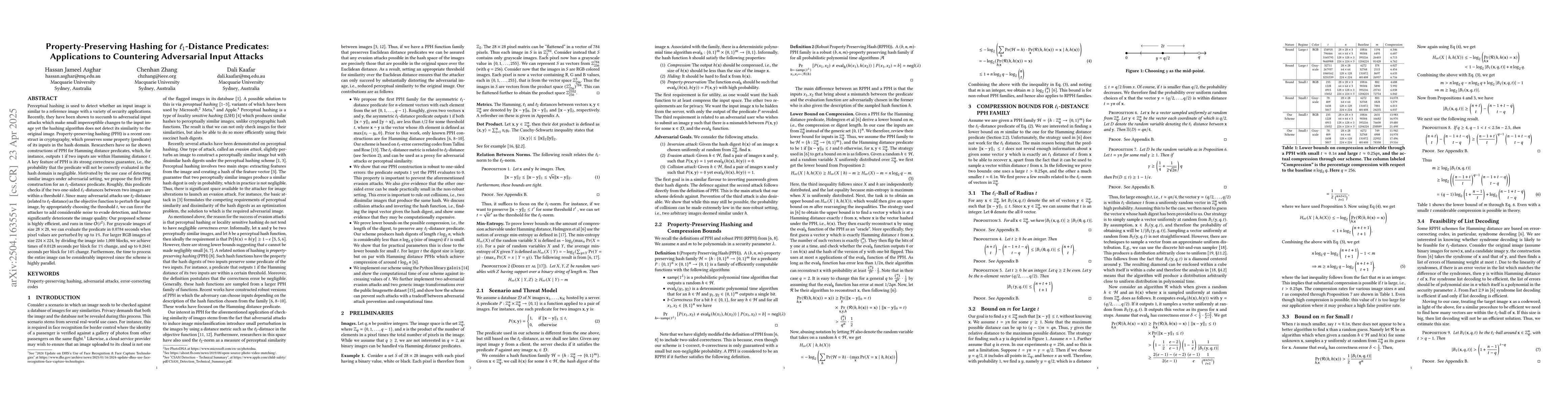 Thumbnail for Property-Preserving Hashing for $\ell_1$-Distance Predicates:
  Applications to Countering Adversarial Input Attacks