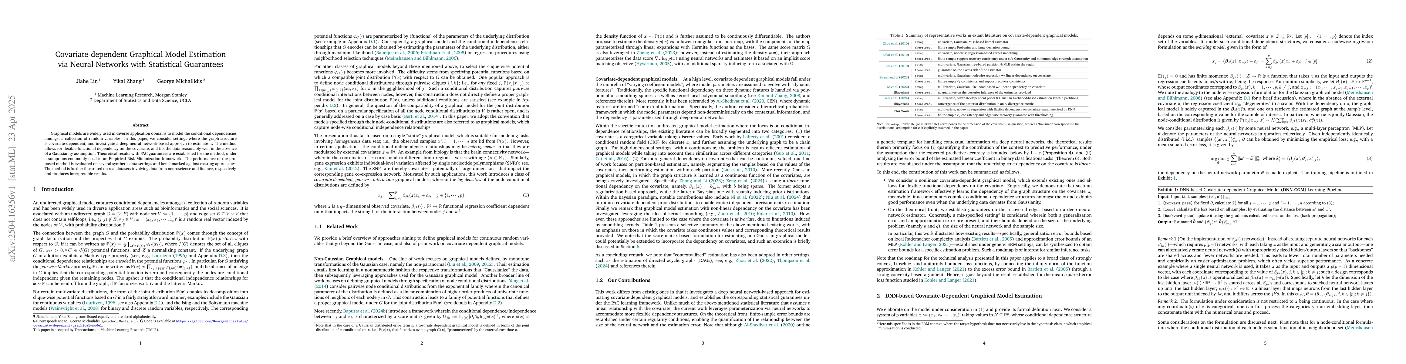 Thumbnail for Covariate-dependent Graphical Model Estimation via Neural Networks with
  Statistical Guarantees