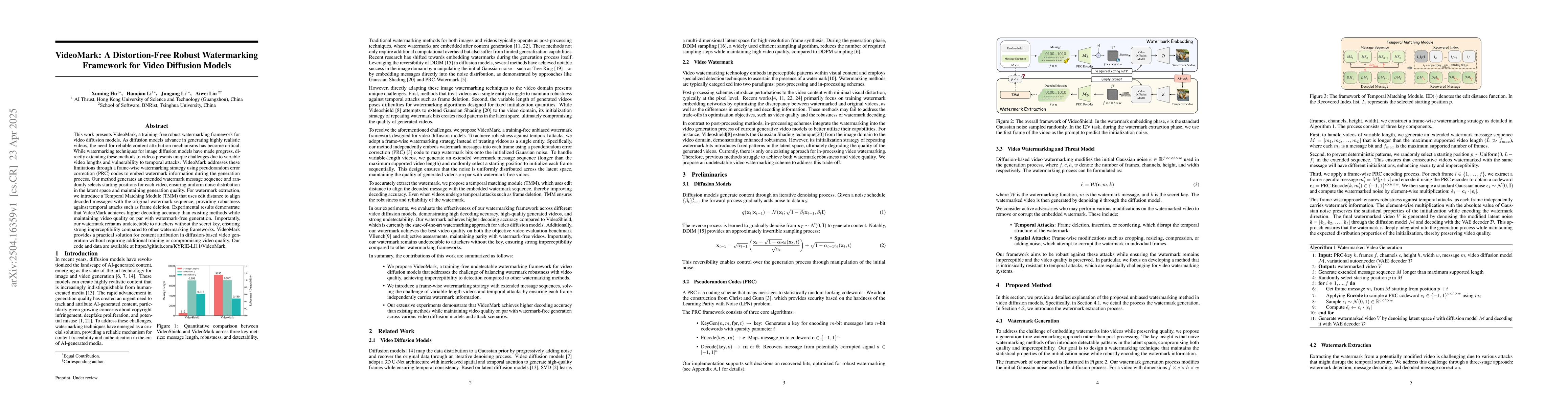 Thumbnail for VideoMark: A Distortion-Free Robust Watermarking Framework for Video
  Diffusion Models