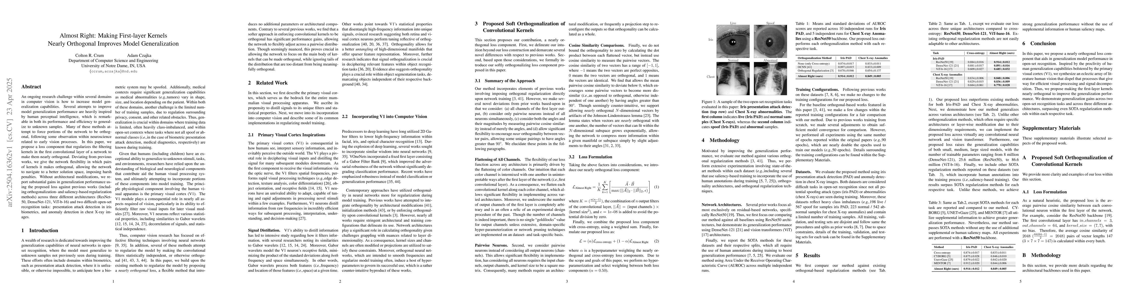 Thumbnail for Almost Right: Making First-layer Kernels Nearly Orthogonal Improves
  Model Generalization