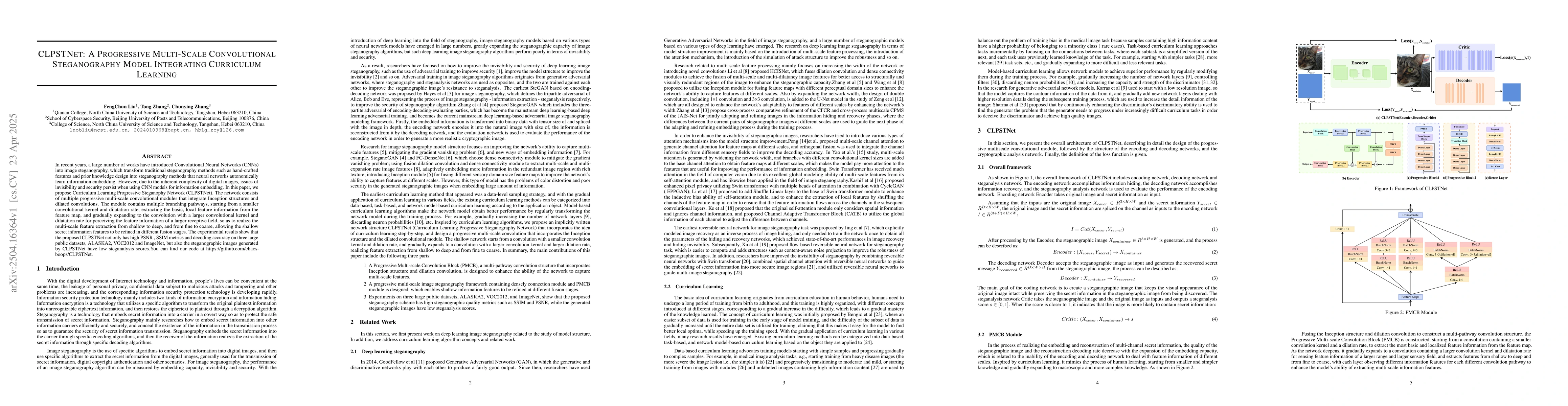 Thumbnail for CLPSTNet: A Progressive Multi-Scale Convolutional Steganography Model
  Integrating Curriculum Learning