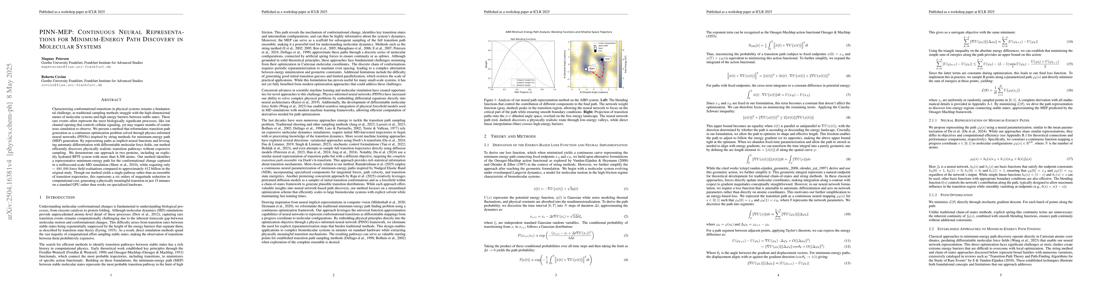Thumbnail for PINN-MEP: Continuous Neural Representations for Minimum-Energy Path
  Discovery in Molecular Systems