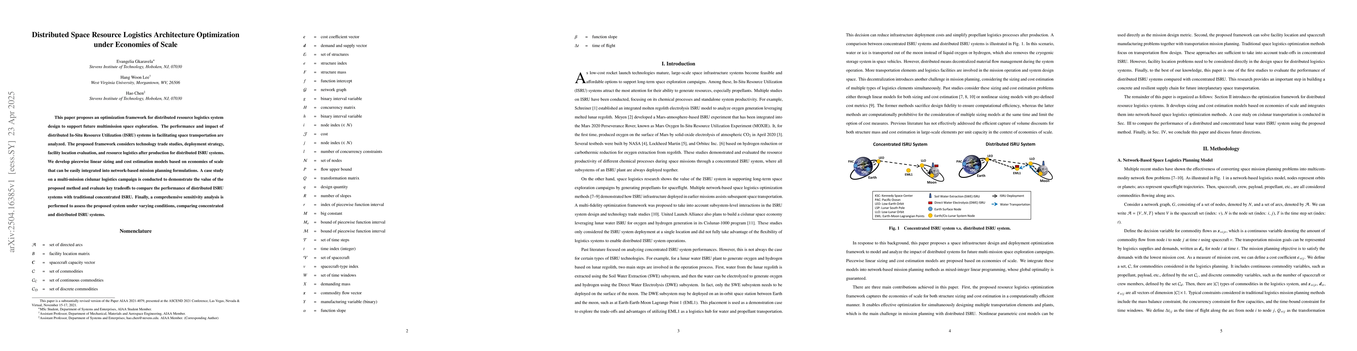 Thumbnail for Distributed Space Resource Logistics Architecture Optimization under
  Economies of Scale