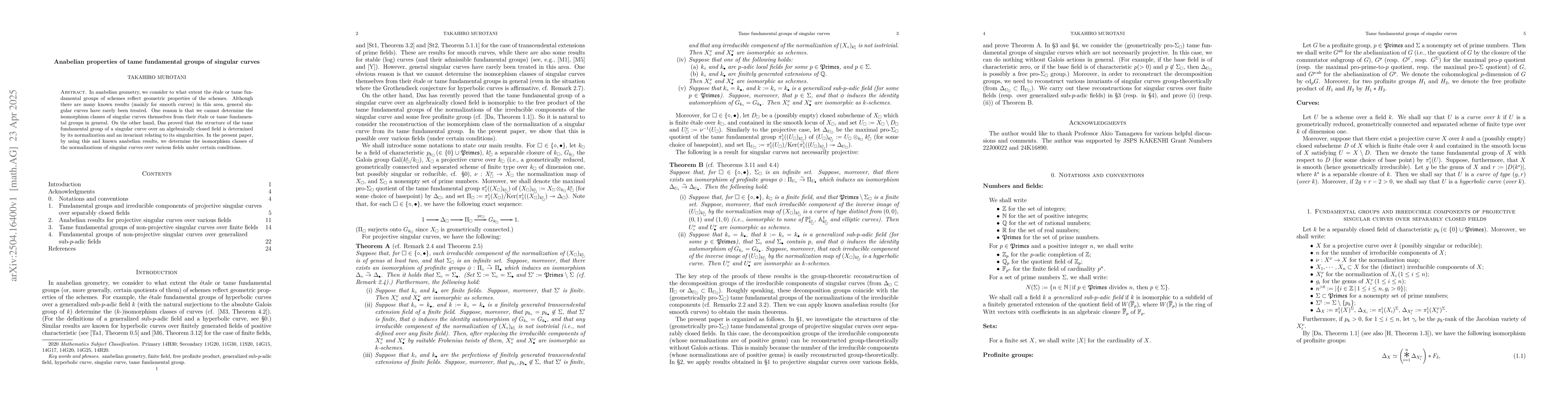 Thumbnail for Anabelian properties of tame fundamental groups of singular curves