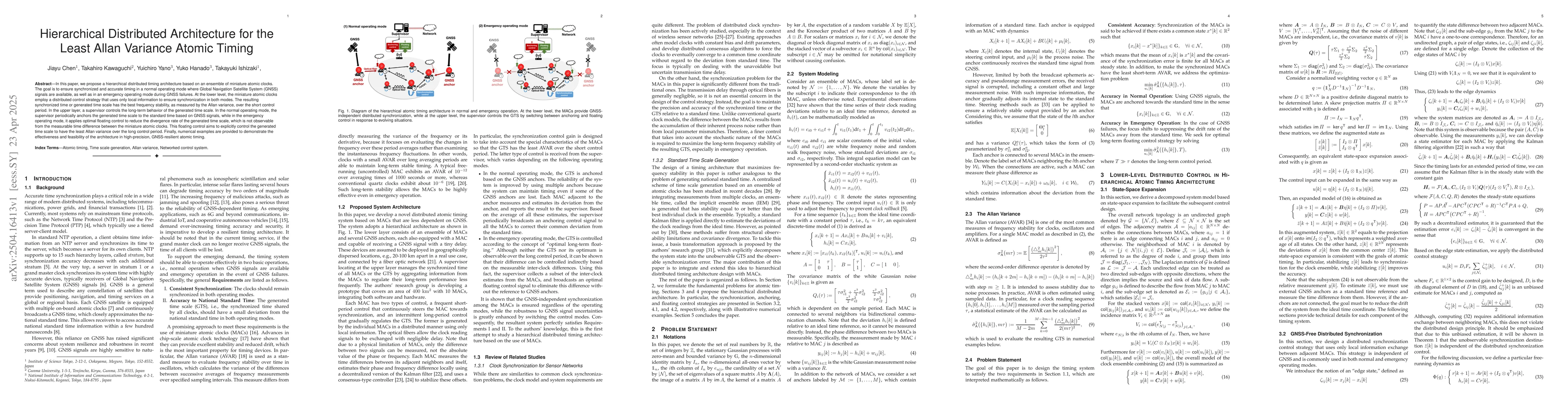 Thumbnail for Hierarchical Distributed Architecture for the Least Allan Variance
  Atomic Timing
