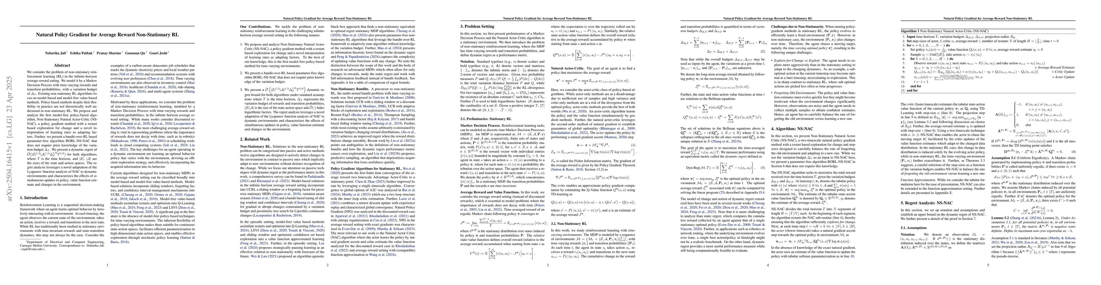 Thumbnail for Natural Policy Gradient for Average Reward Non-Stationary RL