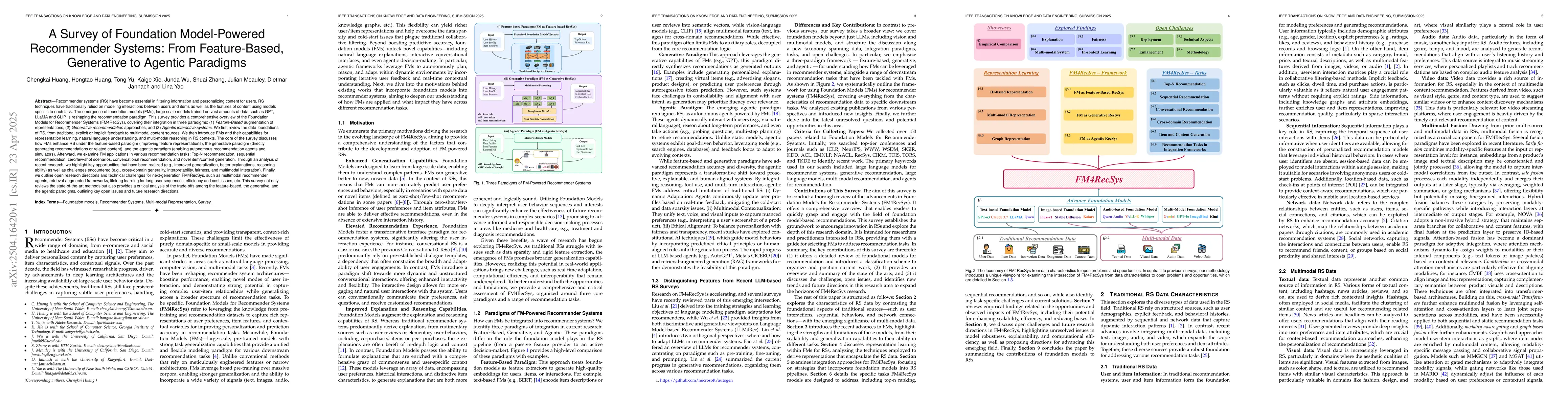 Thumbnail for A Survey of Foundation Model-Powered Recommender Systems: From
  Feature-Based, Generative to Agentic Paradigms