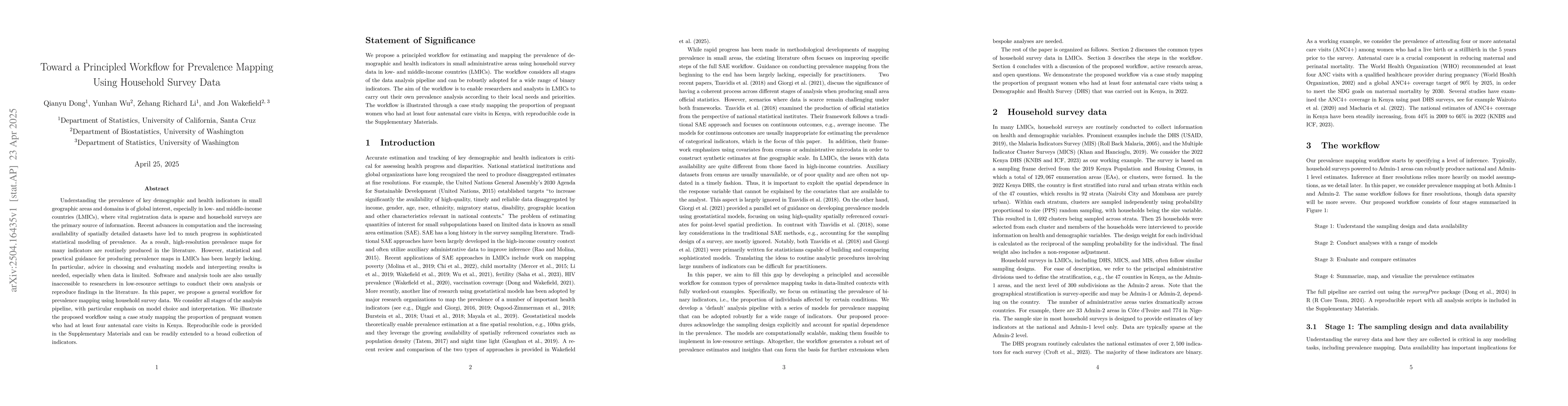 Thumbnail for Toward a Principled Workflow for Prevalence Mapping Using Household
  Survey Data