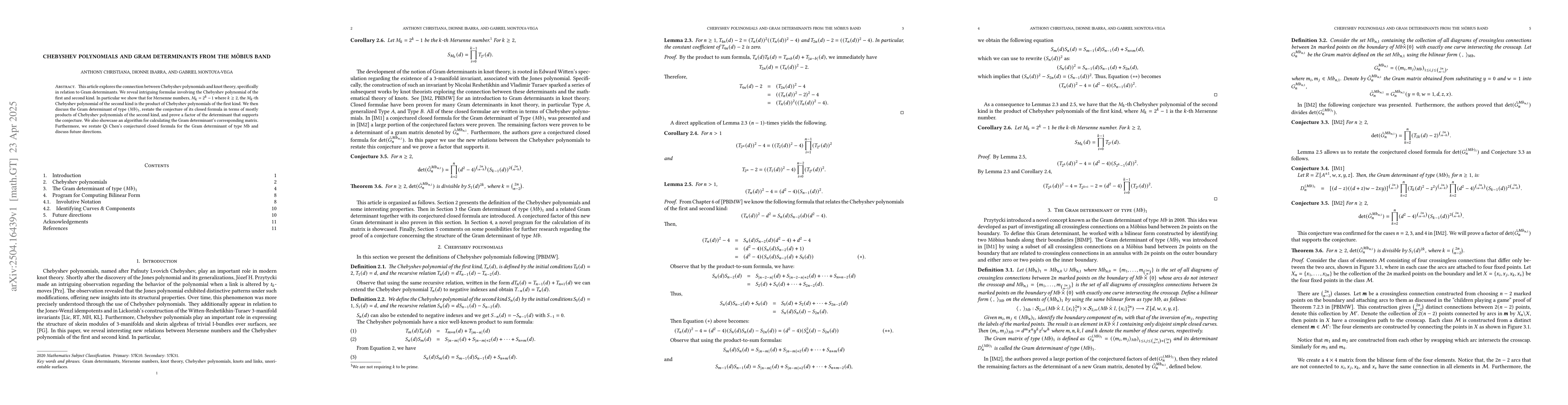 Thumbnail for Chebyshev polynomials and Gram determinants from the Möbius band