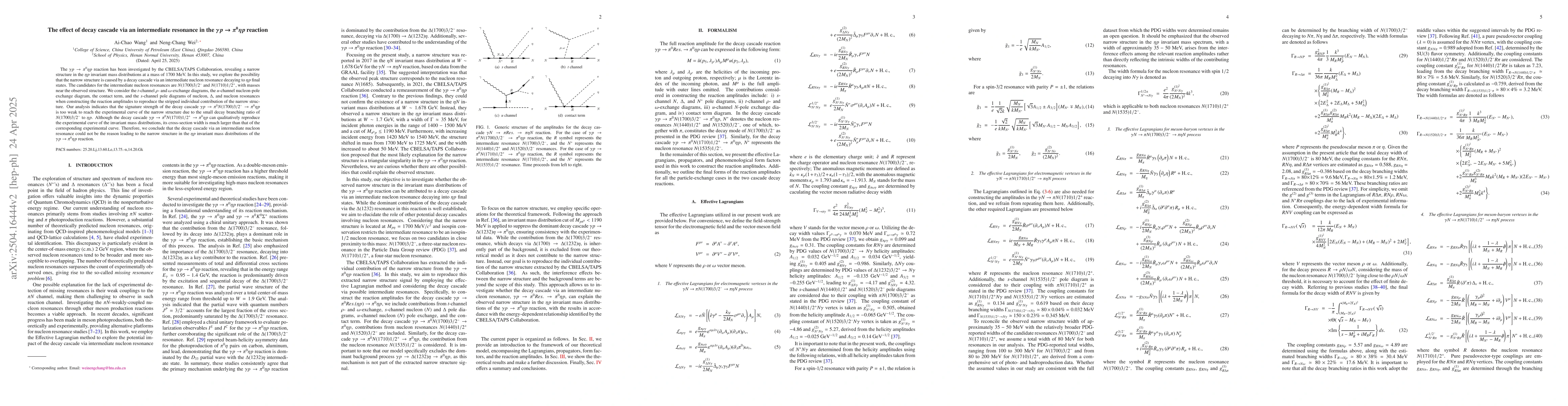 Thumbnail for The effect of decay cascade via an intermediate resonance in the $γ
  p \to π^0 ηp $ reaction