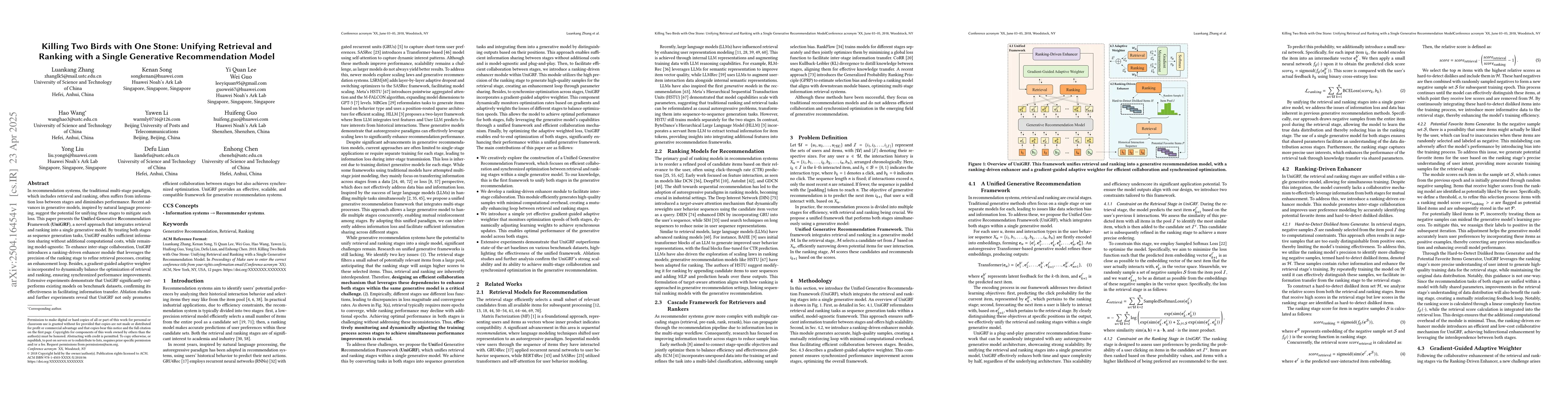 Thumbnail for Killing Two Birds with One Stone: Unifying Retrieval and Ranking with a
  Single Generative Recommendation Model