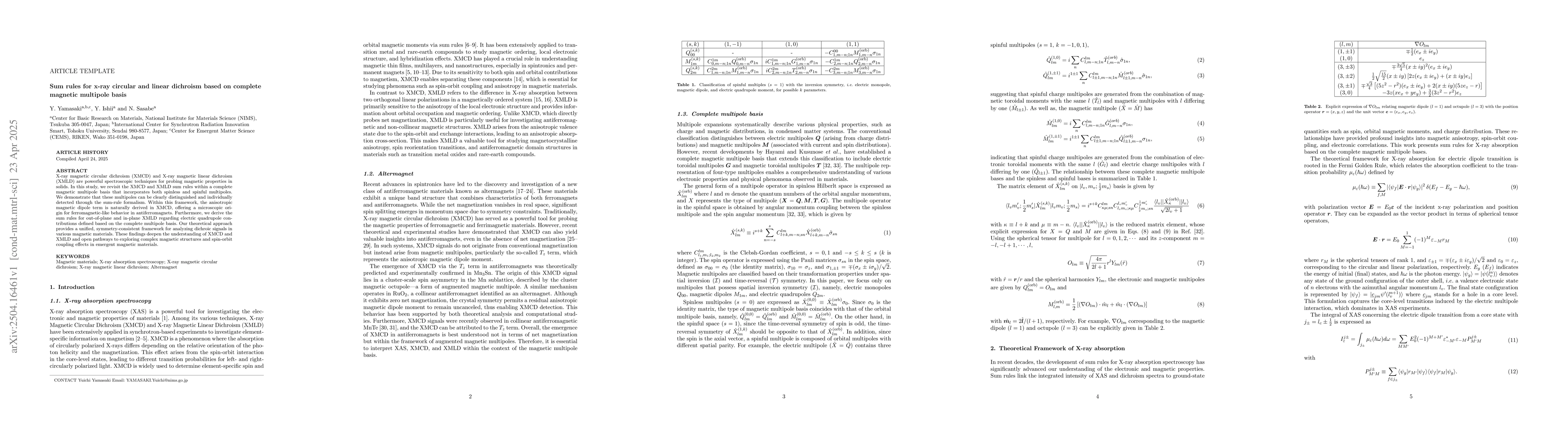 Thumbnail for Sum rules for x-ray circular and linear dichroism based on complete
  magnetic multipole basis