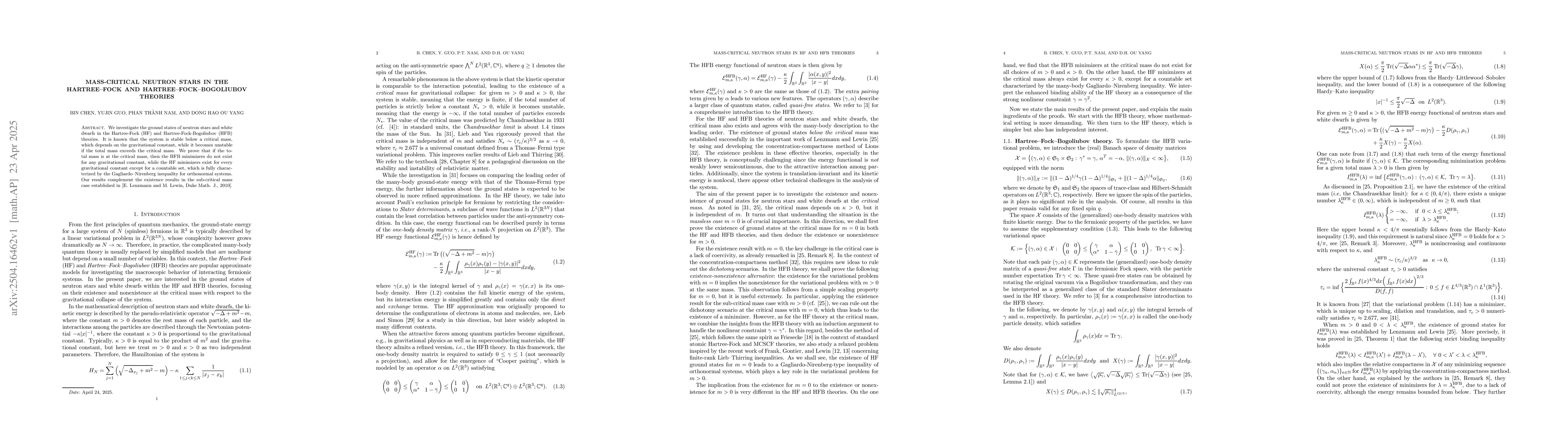 Thumbnail for Mass-Critical Neutron Stars in the Hartree-Fock and
  Hartree-Fock-Bogoliubov Theories