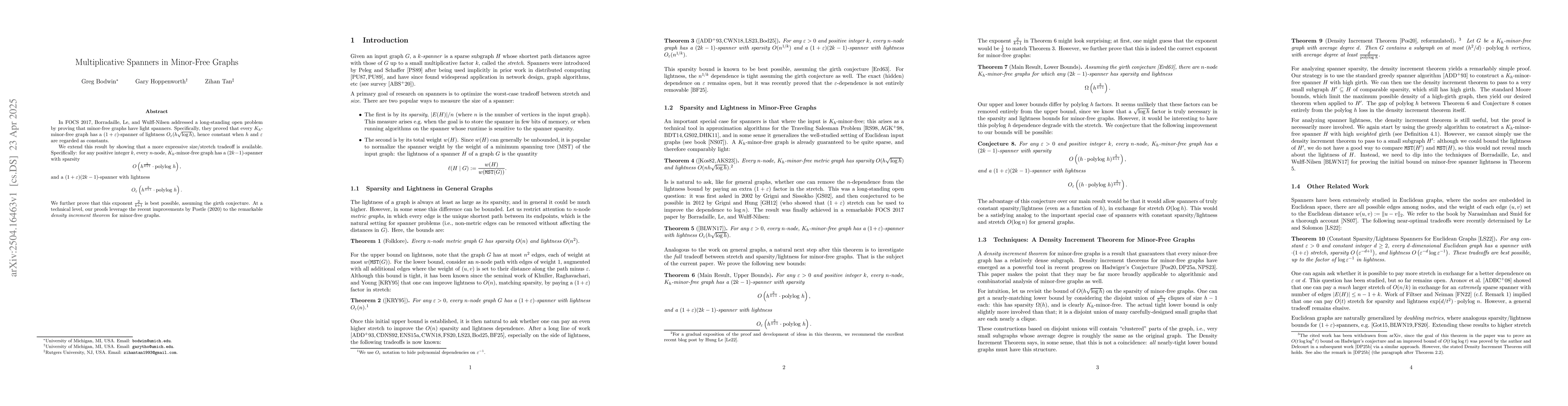 Thumbnail for Multiplicative Spanners in Minor-Free Graphs