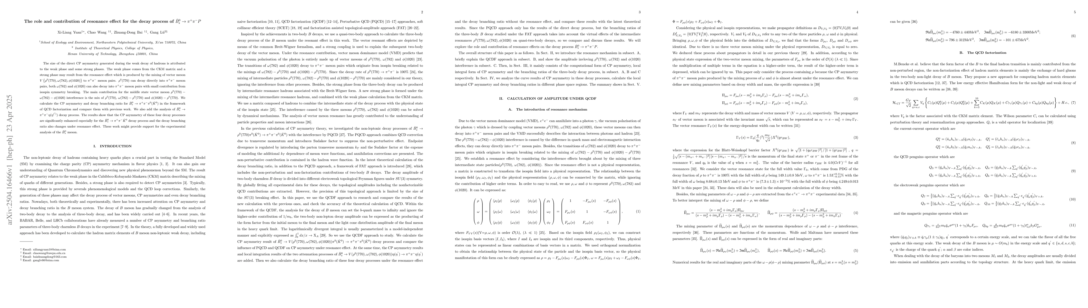Thumbnail for The role and contribution of resonance effect for the decay process of
  $\bar B^{0}_s \rightarrow π^{+}π^{-}P$