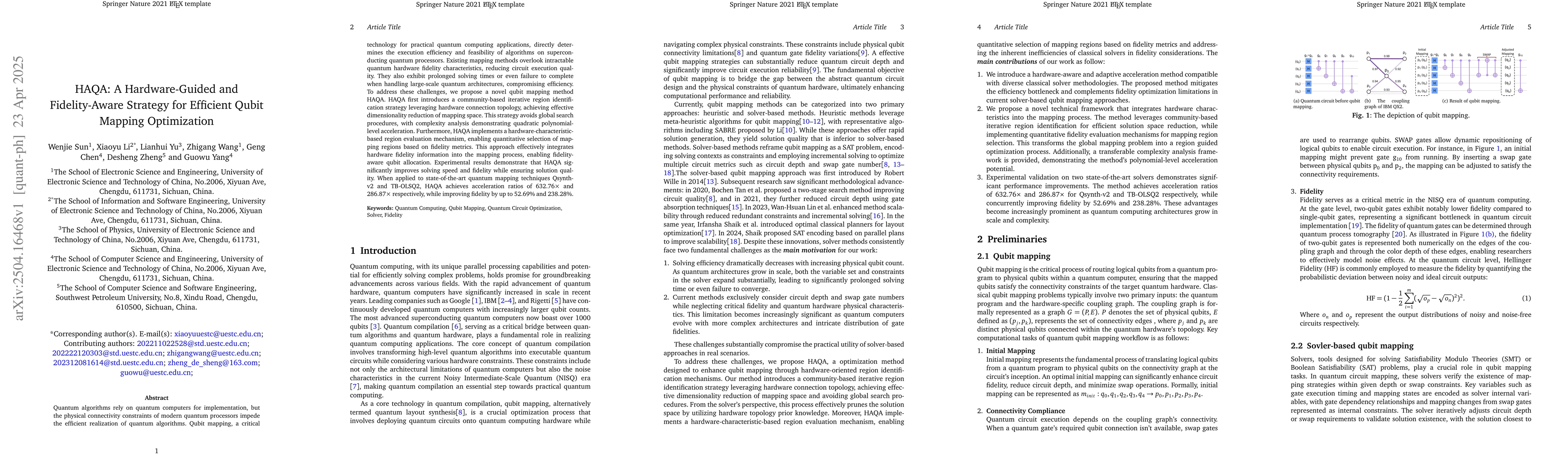 Thumbnail for HAQA: A Hardware-Guided and Fidelity-Aware Strategy for Efficient Qubit
  Mapping Optimization