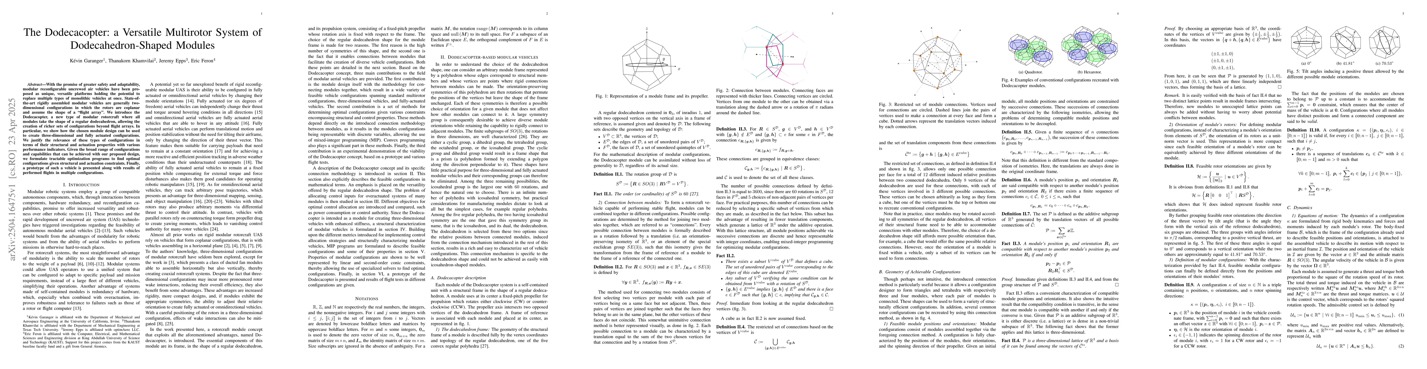 Thumbnail for The Dodecacopter: a Versatile Multirotor System of Dodecahedron-Shaped
  Modules
