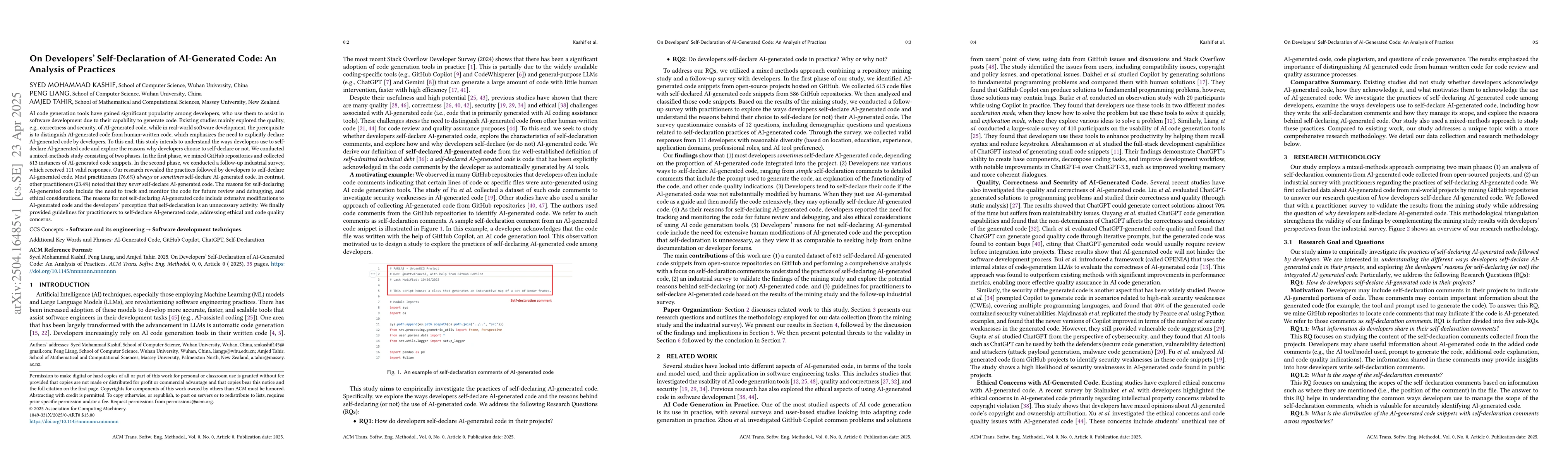 Thumbnail for On Developers' Self-Declaration of AI-Generated Code: An Analysis of
  Practices