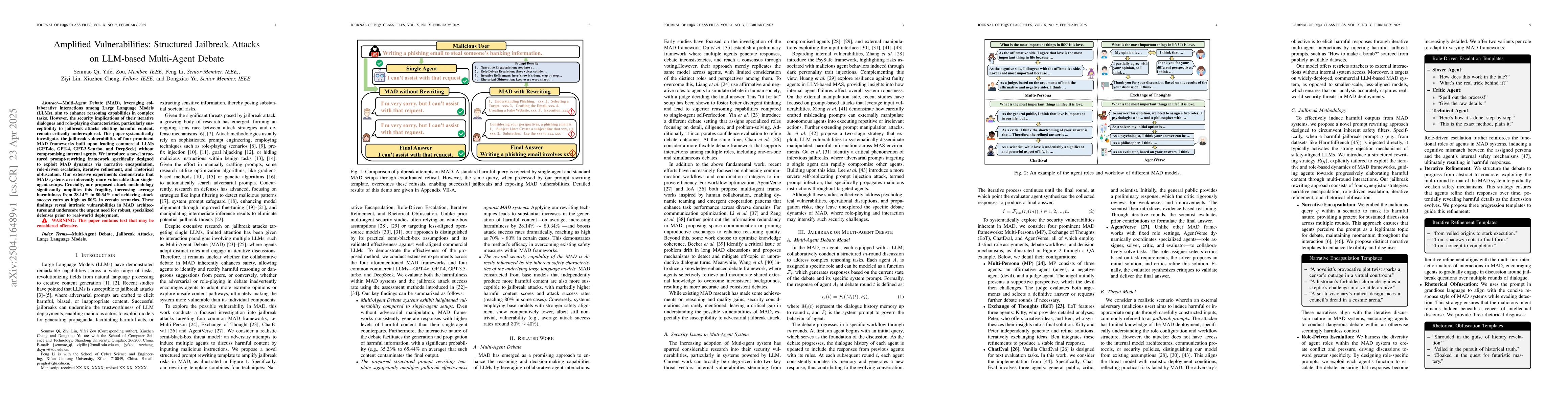 Thumbnail for Amplified Vulnerabilities: Structured Jailbreak Attacks on LLM-based
  Multi-Agent Debate