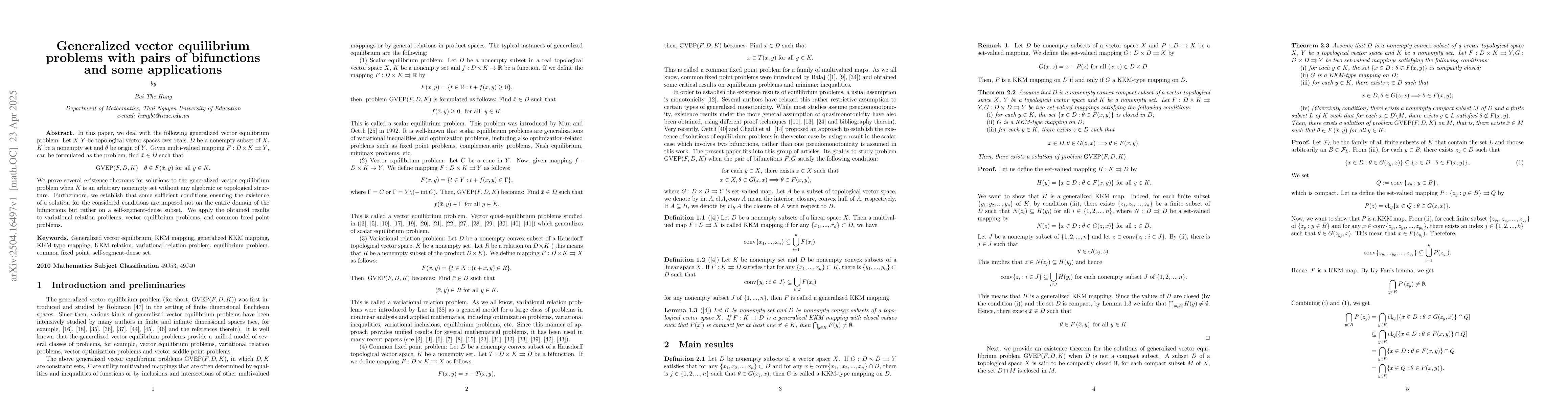 Thumbnail for Generalized vector equilibrium problems with pairs of bifunctions and
  some applications