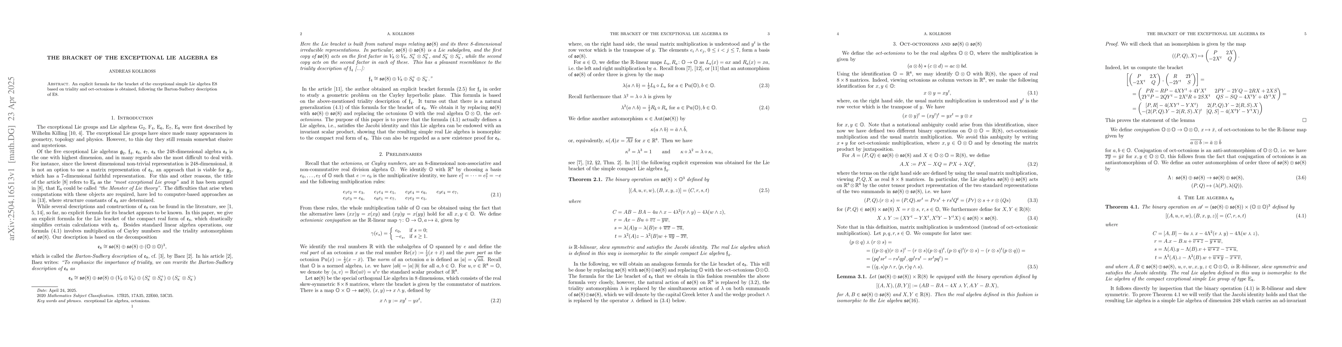 Thumbnail for The bracket of the exceptional Lie algebra E8