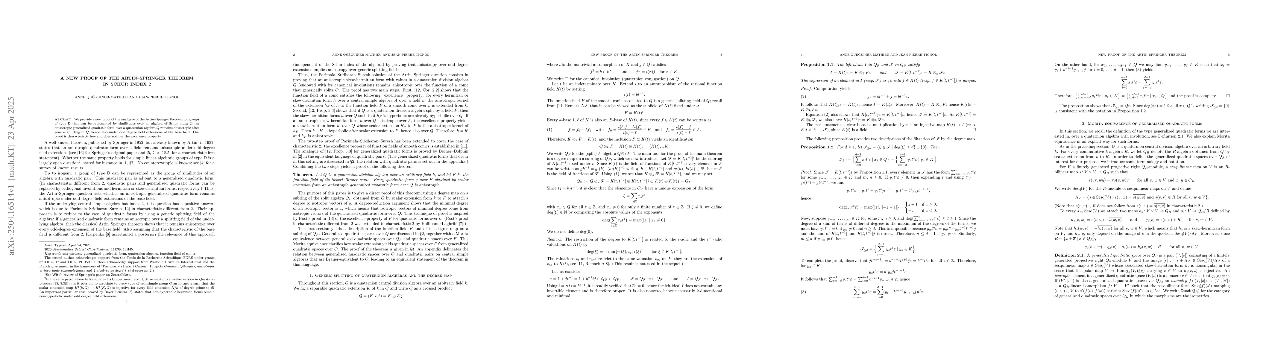 Thumbnail for A new proof of the Artin-Springer theorem in Schur index 2