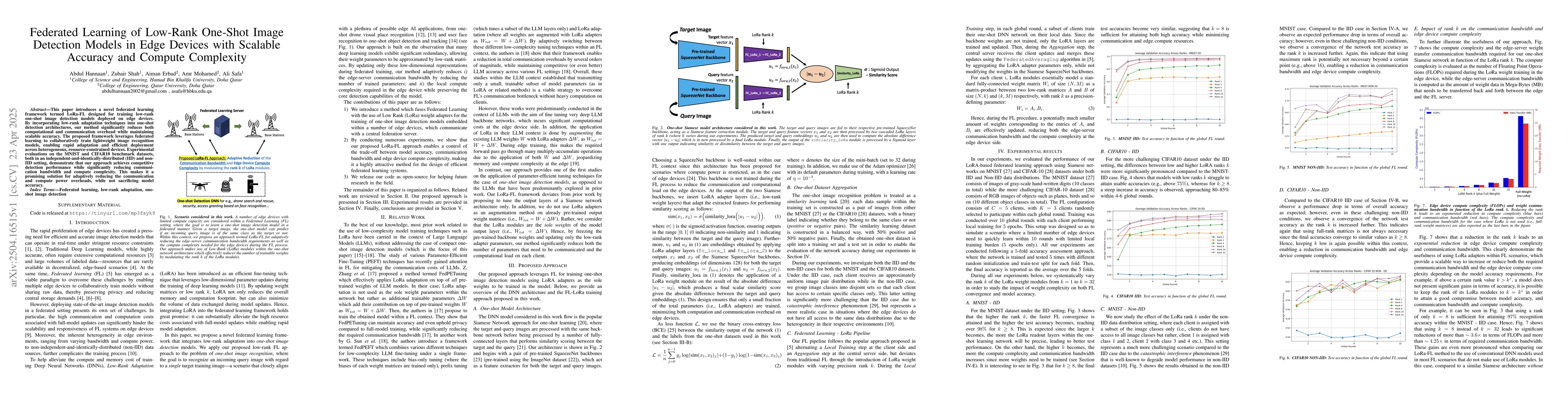 Thumbnail for Federated Learning of Low-Rank One-Shot Image Detection Models in Edge
  Devices with Scalable Accuracy and Compute Complexity