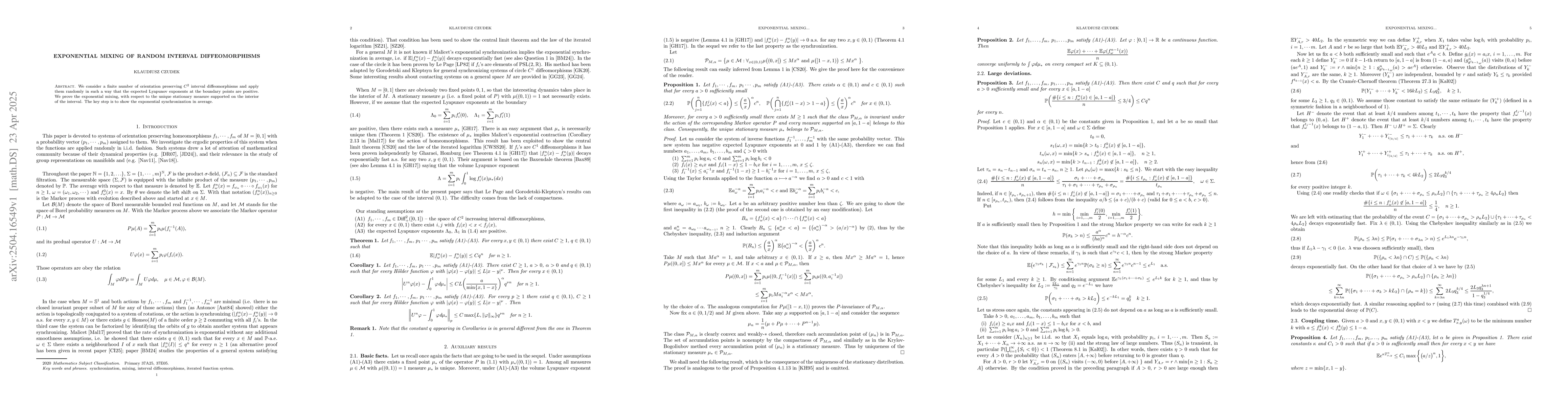 Thumbnail for Exponential mixing of random interval diffeomorphisms