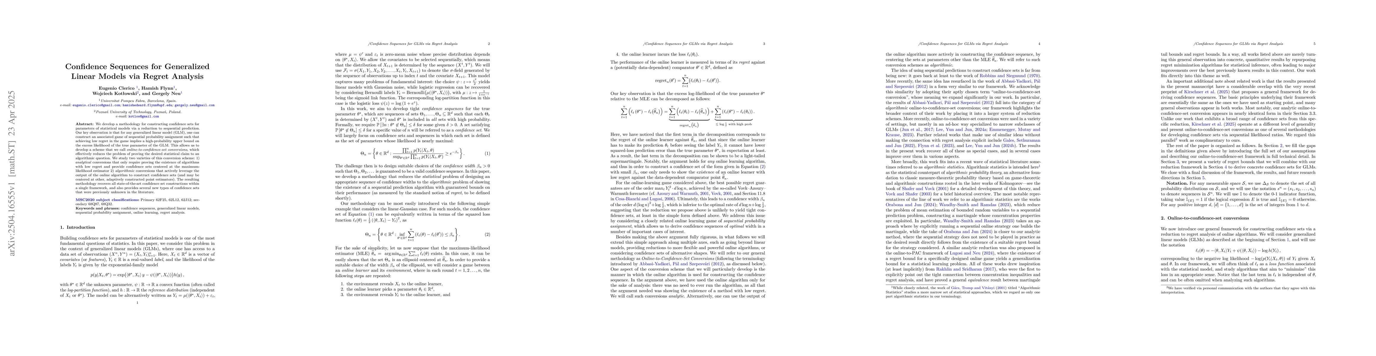 Thumbnail for Confidence Sequences for Generalized Linear Models via Regret Analysis