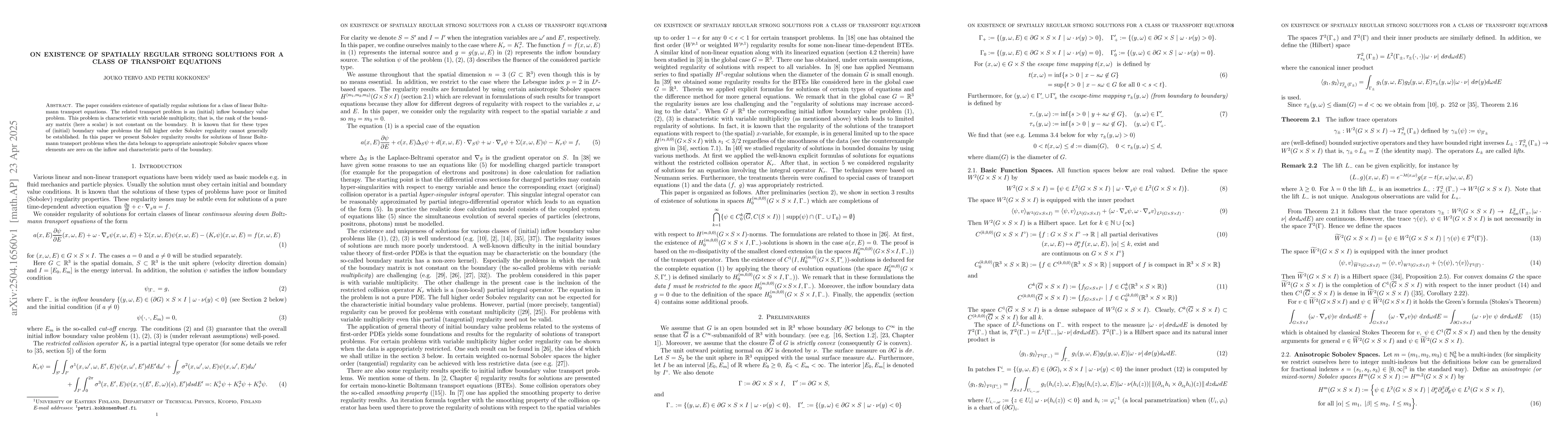 Thumbnail for On existence of spatially regular strong solutions for a class of
  transport equations