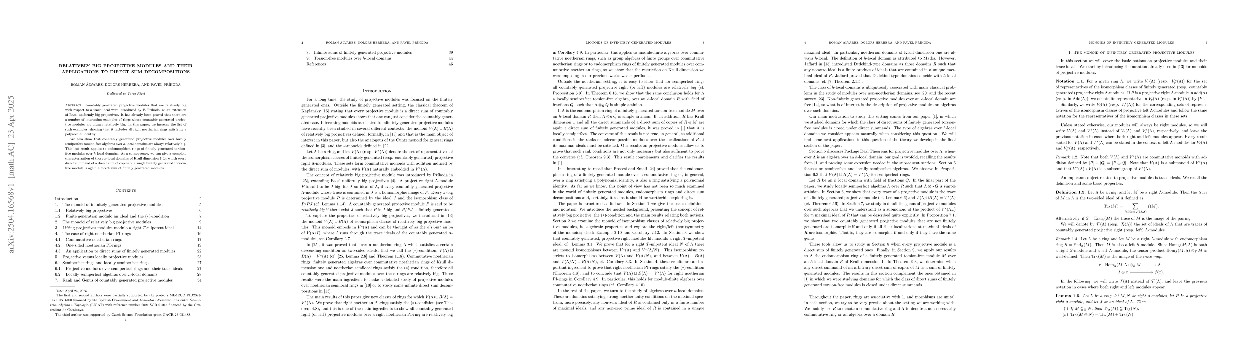 Thumbnail for Relatively big projective modules and their applications to direct sum
  decompositions