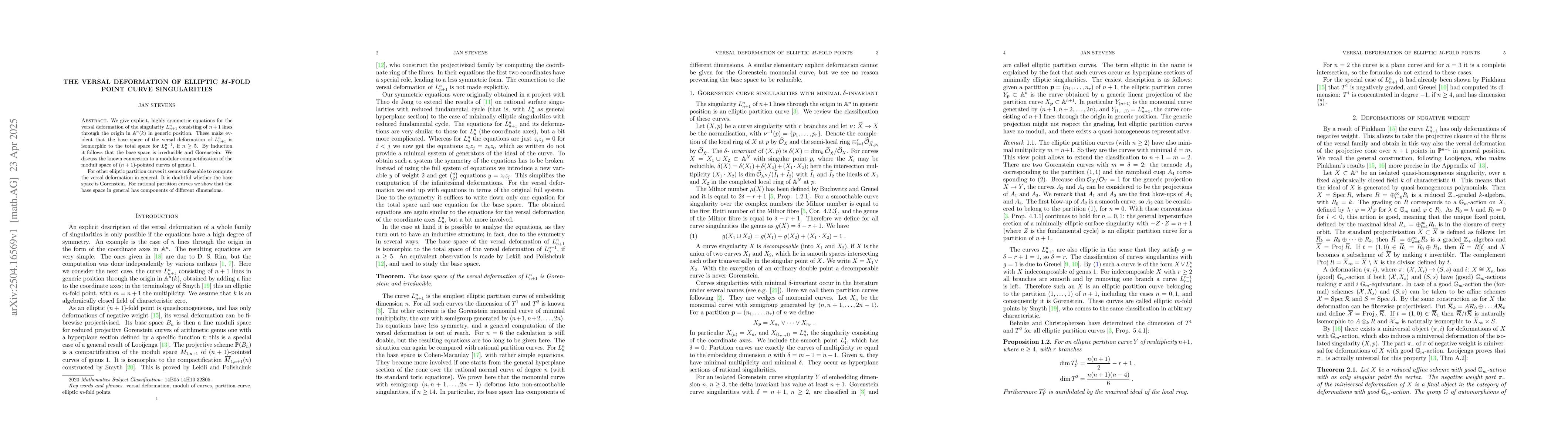 Thumbnail for The versal deformation of elliptic m-fold point curve singularities