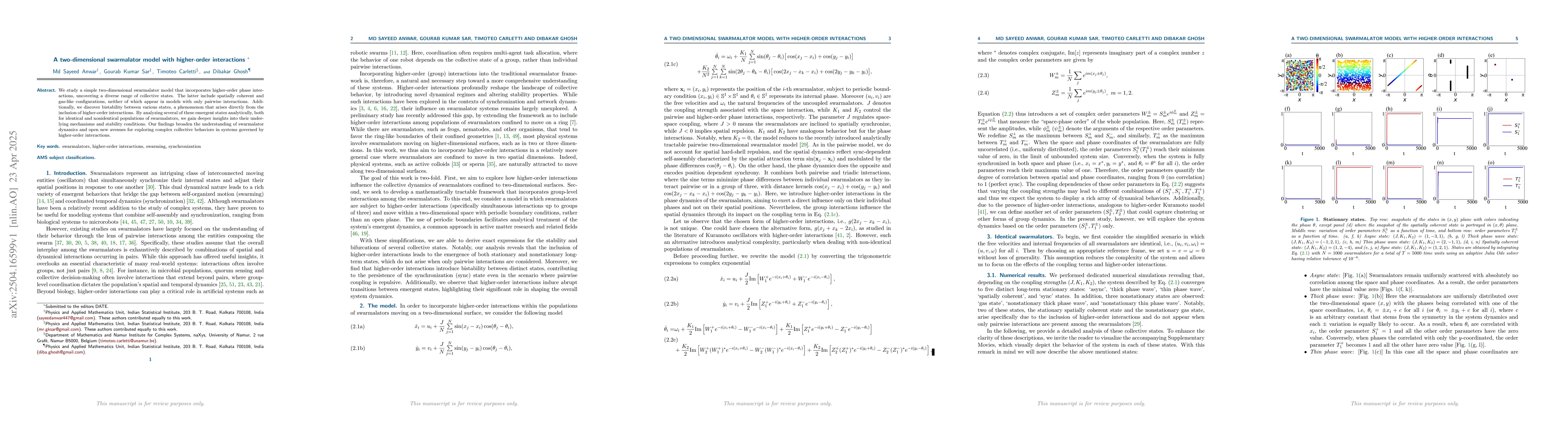 Thumbnail for A two-dimensional swarmalator model with higher-order interactions