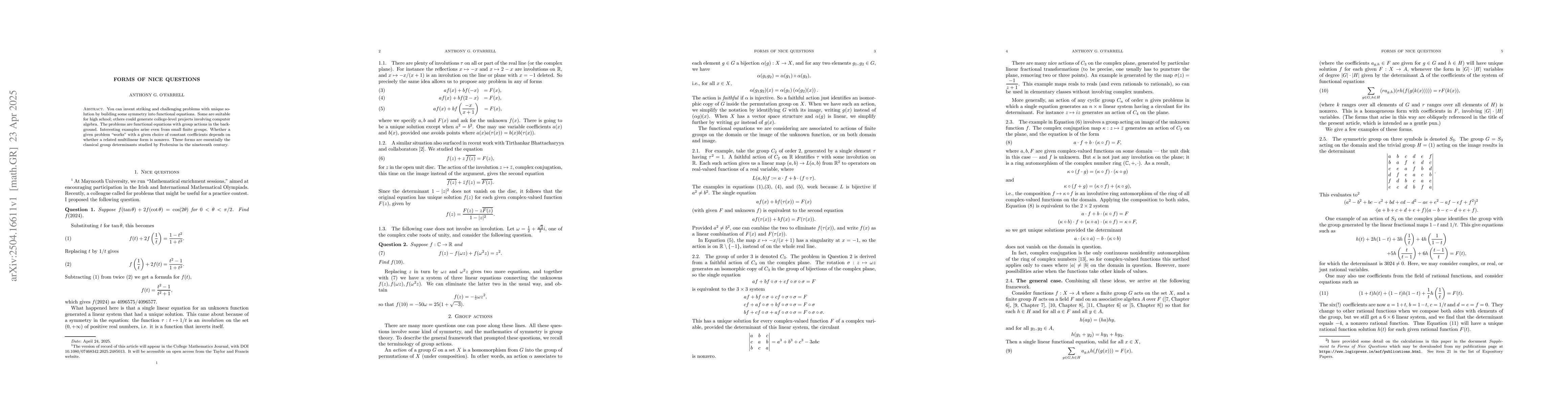 Thumbnail for Forms of Nice Functions