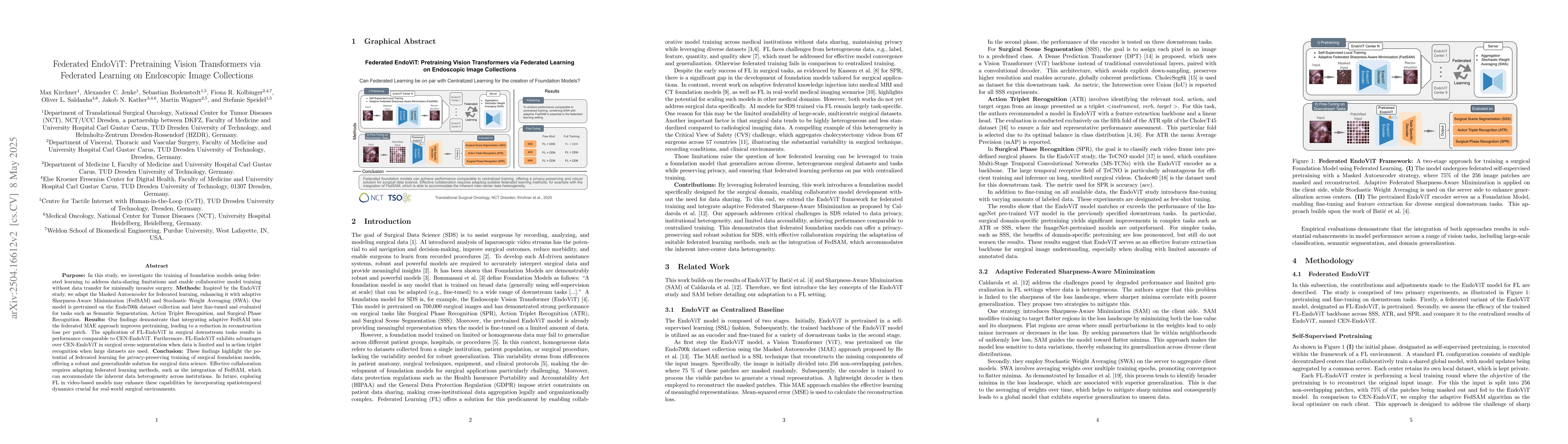 Thumbnail for Federated EndoViT: Pretraining Vision Transformers via Federated
  Learning on Endoscopic Image Collections
